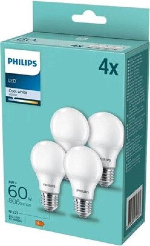 LED-lyspære Standard A60 8W/840 (60W) Frosted 4-pack E27