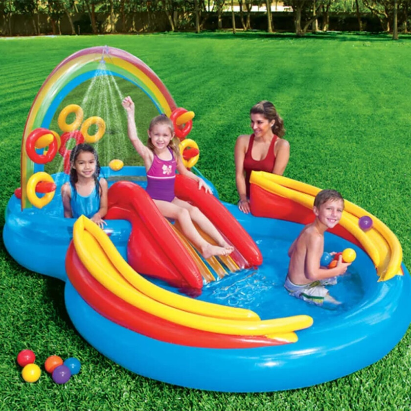 Oppblåsbart basseng Rainbow Ring Play Center 297x193x135 57453NP