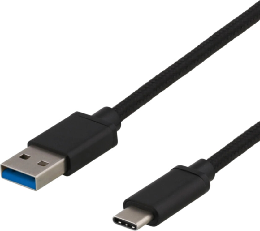 Deltaco Ladekabel USB-A til USB-C, 0,25 m, svart