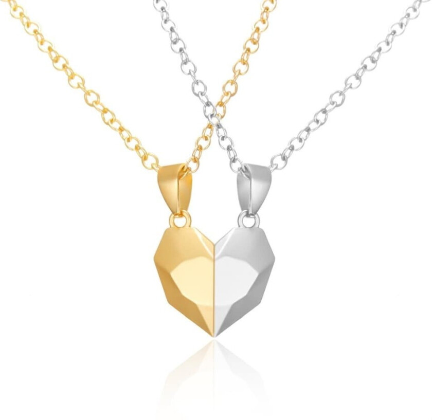Heart with magnet friendship necklace hearts joined together gold silver