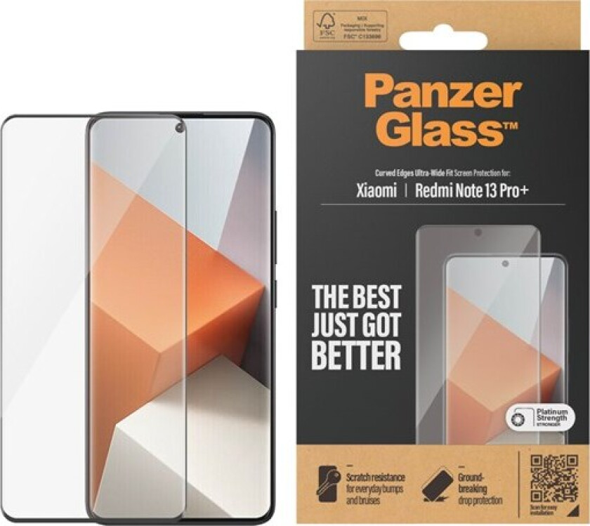 Xiaomi Redmi Note 13 Pro+ (Plus) Ultra Wide Fit Skjermbeskyttelsesglass - Platinum Strength - Svart Kant