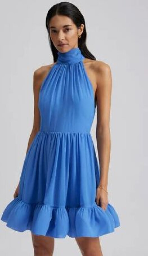 Fern Halterneck Ruffled Mini Dress - Azure Blue L