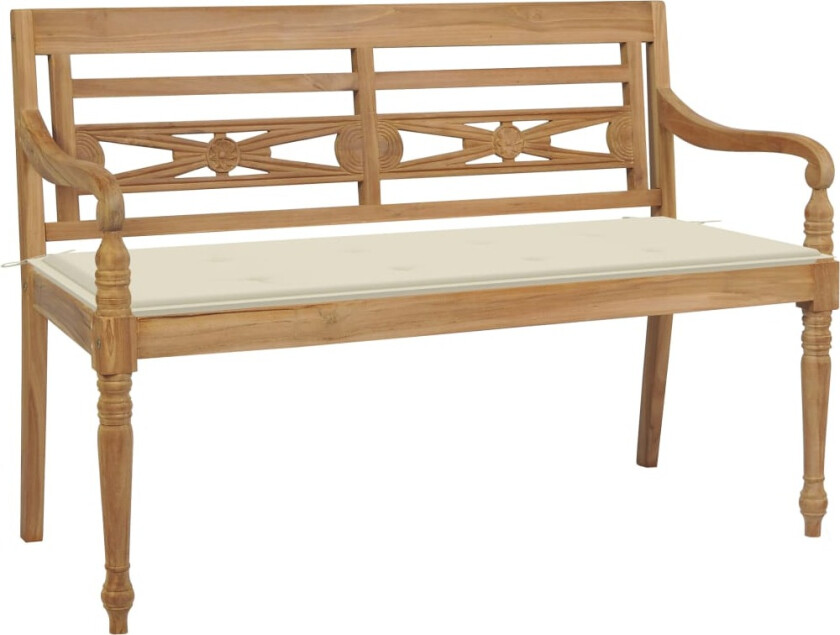 Batavia benk med kremhvite pute 120 cm heltre teak