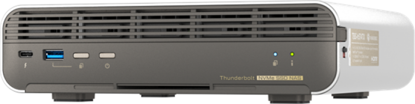Qnap TBS-h574TX-i3-12G 5-bay All-Flash NASbook Intel Core i3-1320PE 8C/12T up to 4.50GHz onboard 12GB RAM not expandable