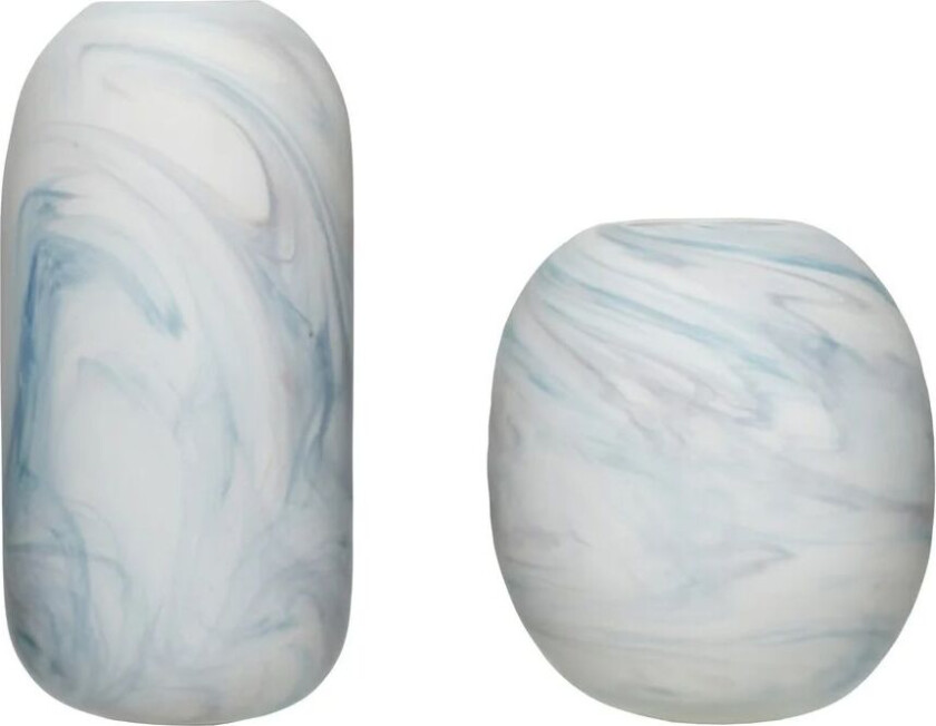 Vase 2-pakning 15x17 cm Marmor-hvit-blå