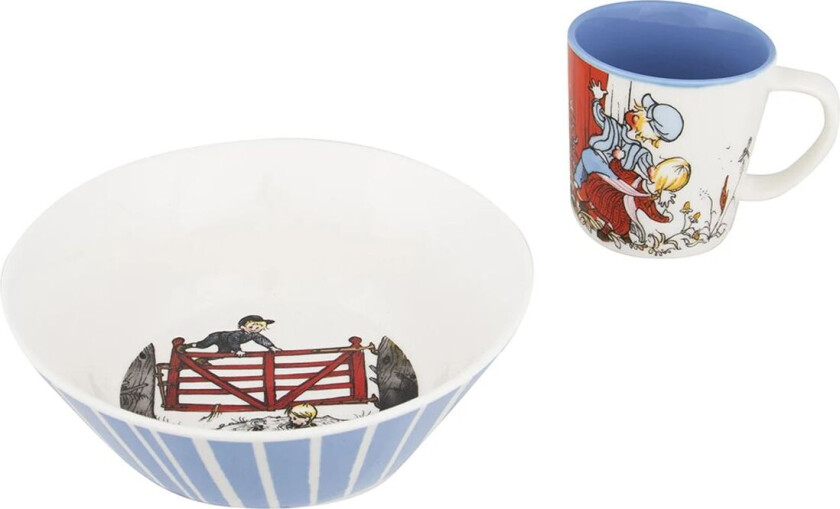 Emil barneservise 2 deler Hvit-blå