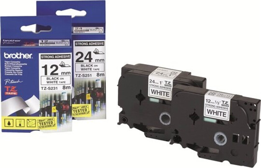 Bilde av Tape 12mm Tze-s231 Svart/hvit Ekstra Sterk