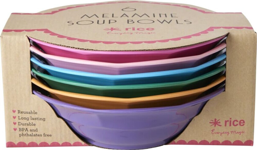 Rice suppetallerken melamin Ø19 cm 6 deler Multicolor