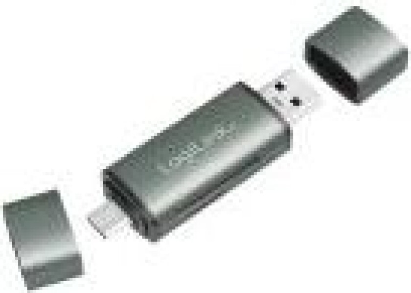USB 3.2 Gen1 kortleser, SD/Micro SD, aluminium i reiseformat, inngang: USB-A-plugg & USB-C-plugg, - 1 stk (CR0043)