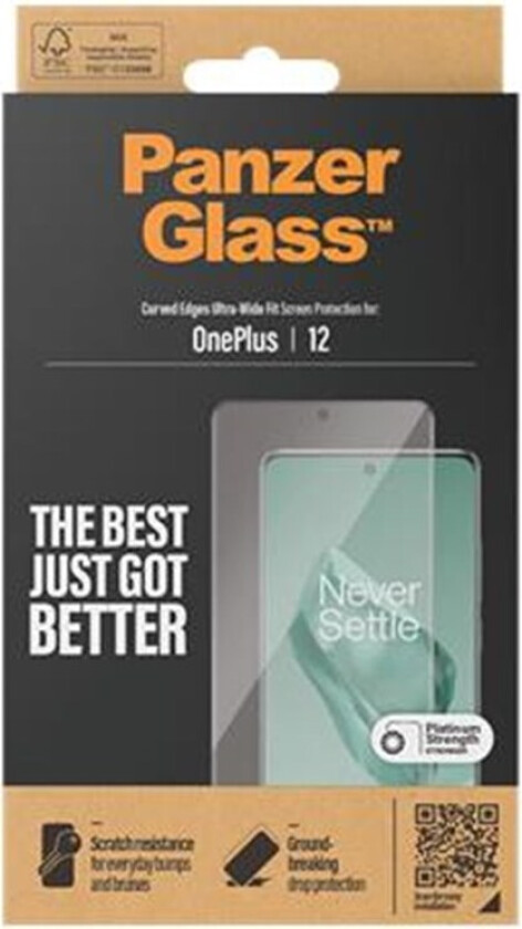 OnePlus 12 Ultra Wide Fit Skjermbeskyttelsesglass - Platinum Strength - Svart Kant