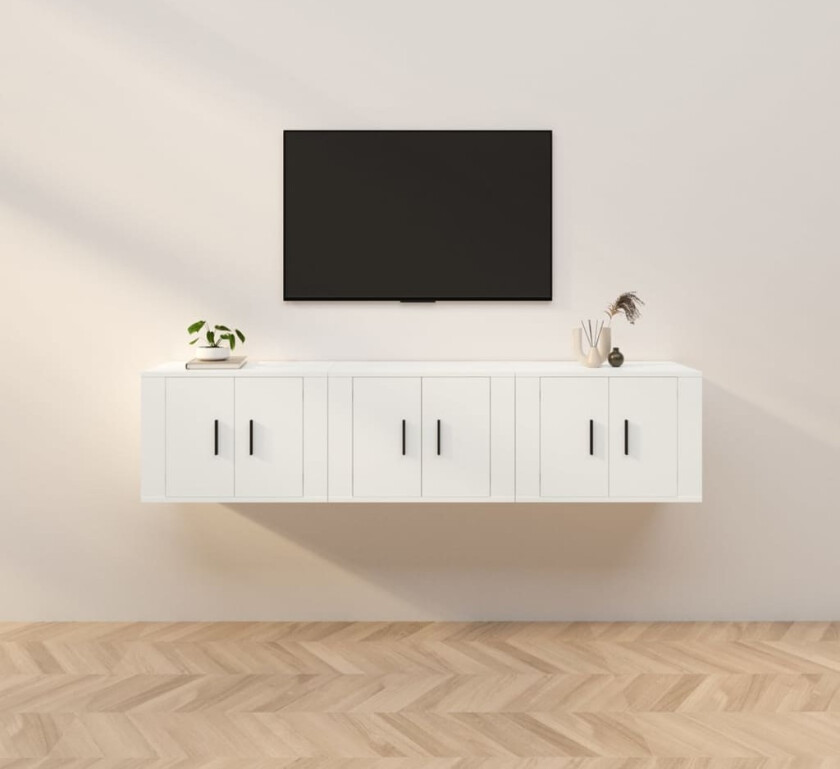 Vegghengte TV-benker 3 stk hvit 57x34,5x40 cm