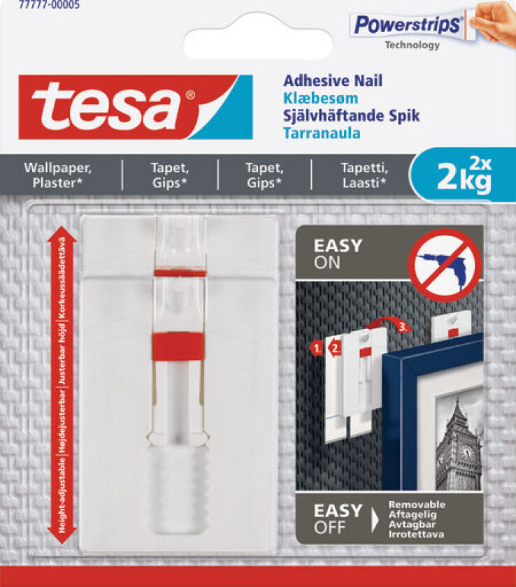 Bilde av Justerbar Selvheftende Spiker Til Alle Typer Vegger (Maks 2x2kg)