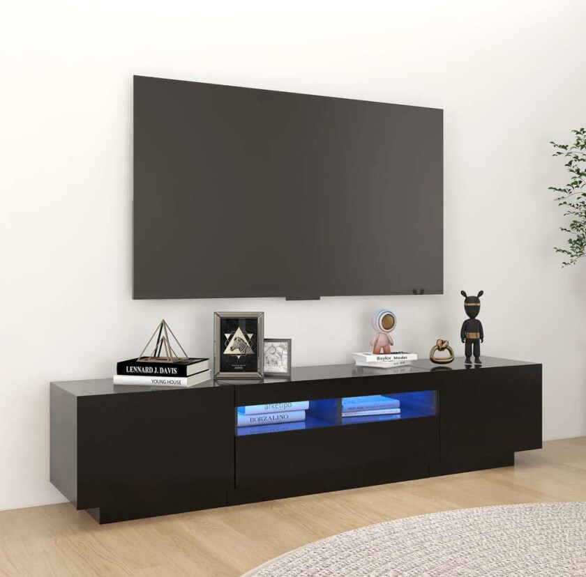 TV-benk med LED-lys svart 180x35x40 cm