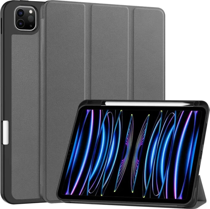 iPad Pro 11" (2024) Tri-Fold Kunst Skinn Deksel med Apple Pencil Holder - Grå