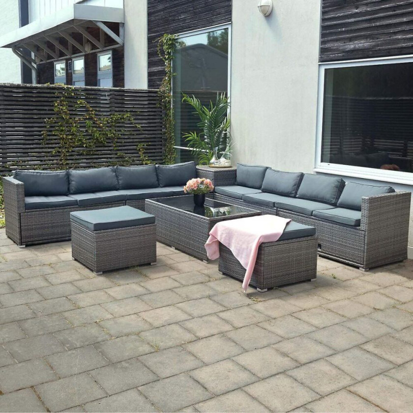 Bilde av Stor loungegruppe - Lyfco Lervik - Tre smarte oppbevaringsrom   Grå kunstrotting