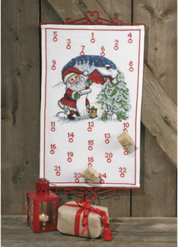 Broderikit Julekalender - Julenisse og Kaniner 38 x 62 cm