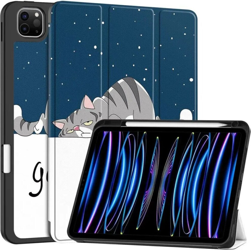 iPad Pro 11" (2024) Tri-Fold Kunstskinn Flip Deksel m. Våkne / Sove Funksjon - Katt