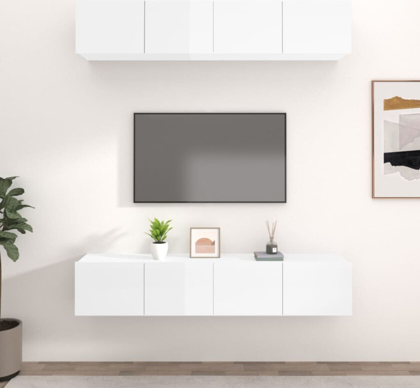 TV-benker 4 stk høyglans hvit 80x30x30 cm konstruert tre