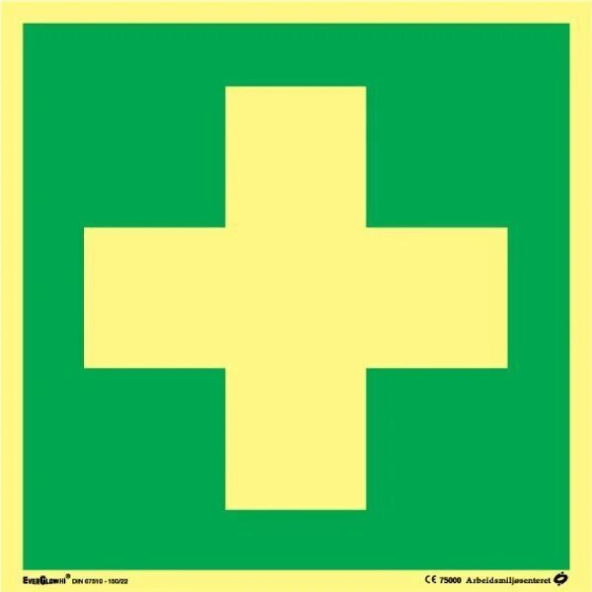 Skilt symbol førstehjelp 20x20cm