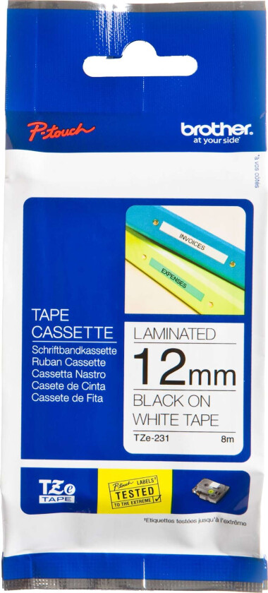 Tape 12mm Tze-231 Svart/hvit