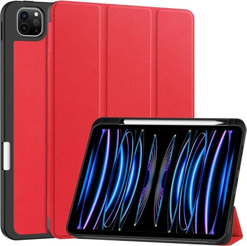 iPad Pro 11" (2024) Tri-Fold Kunst Skinn Deksel med Apple Pencil Holder - Rød