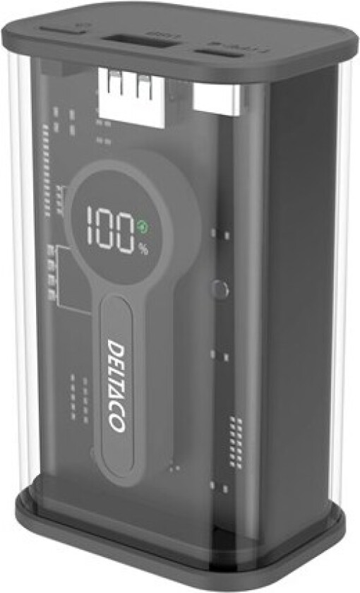 Power bank 10 000 mAh transparent 1x USB-A 1x U Nødlader - Grey - 10000 mAh