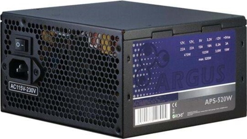 Argus APS-520W Strømforsyning (PSU) - 520 Watt - 120 mm - 80 Plus