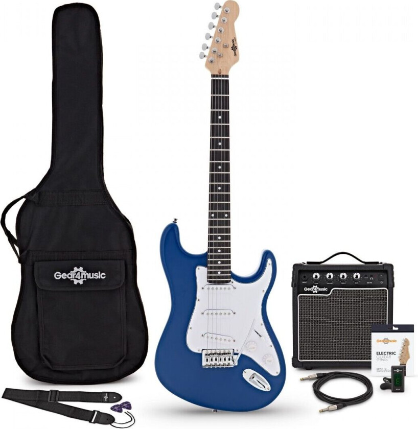 Gear4Music LA Elektrisk Gitar + Forsterkerpakke Blå