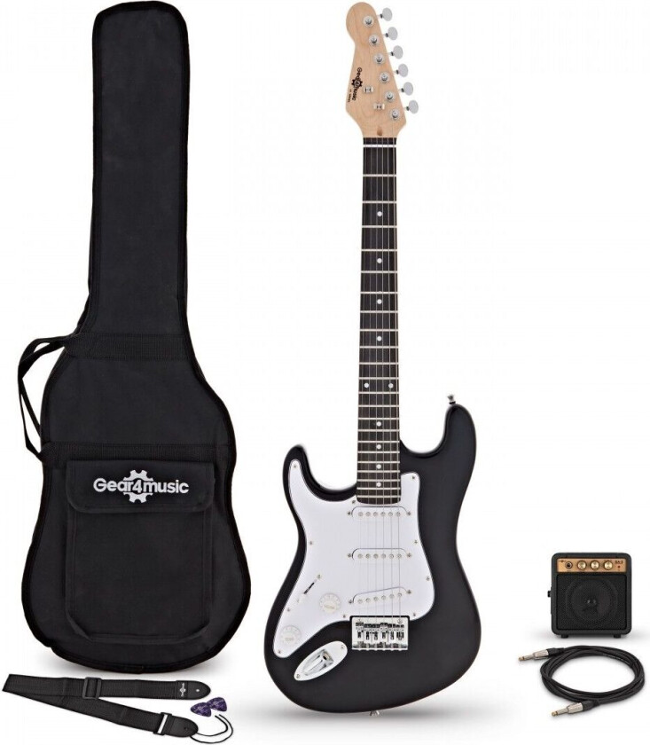 Gear4Music 3/4 LA Venstrehendt Elektrisk Gitar + Miniforsterker Svart