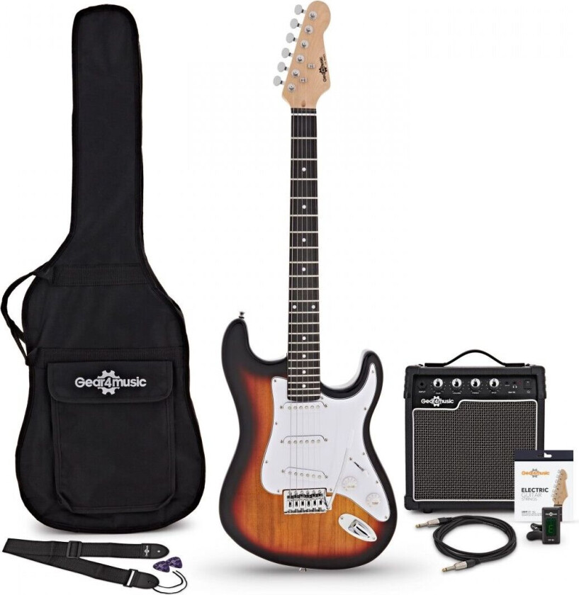 Gear4Music LA Elektrisk Gitar + Forsterkerpakke Sunburst