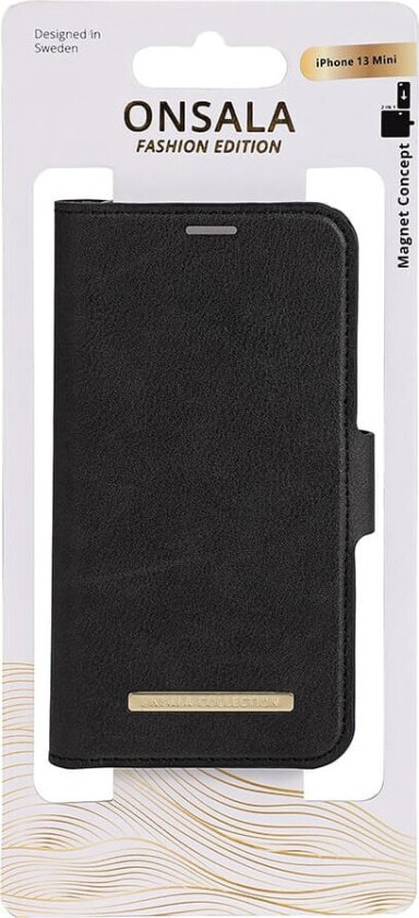GEAR iPhone 13 Mini ONSALA Fashion Collection PU Skinn Flipdeksel med Magnet & Lommebok - Midnight Black