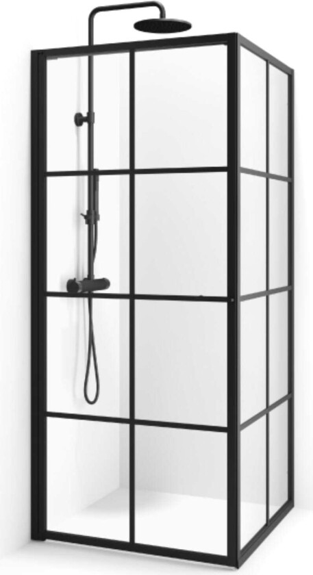 Empire Swing Dusjhjørne - med Svart Matt Profil / 79x79cm Klart Glass Sprosser