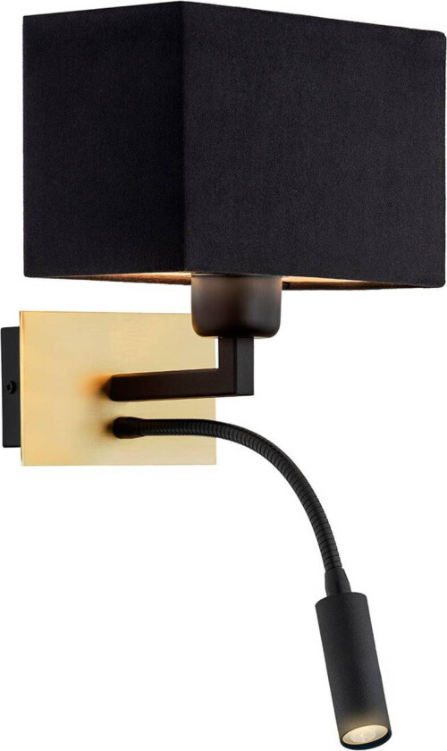 Vegglampe Harry, kantet, messing/svart/sort/svart