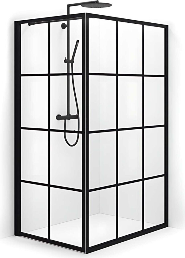 Empire Swing Dusjhjørne - med Svart Matt Profil / 125x99cm Klart Glass Sprosser
