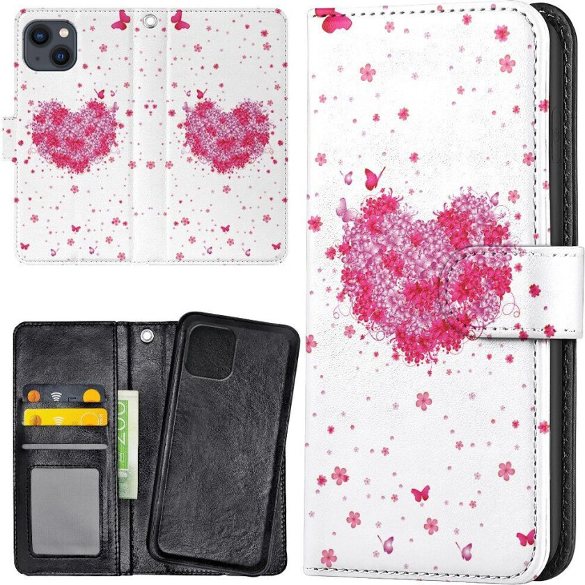 iPhone 15 - Lommebok Deksel Blomsterhjerte