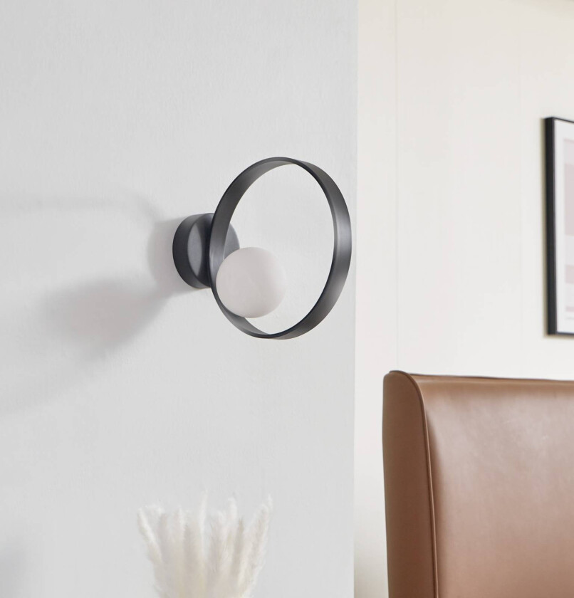 LED-vegglampe Luneo, svart/opal, glass, 30 cm