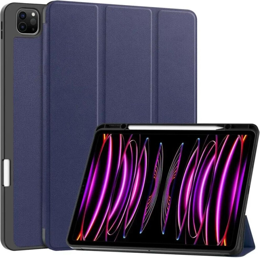 iPad Air 13" (2024) Tri-Fold Kunst Skinn Deksel med Apple Pencil Holder - Blå