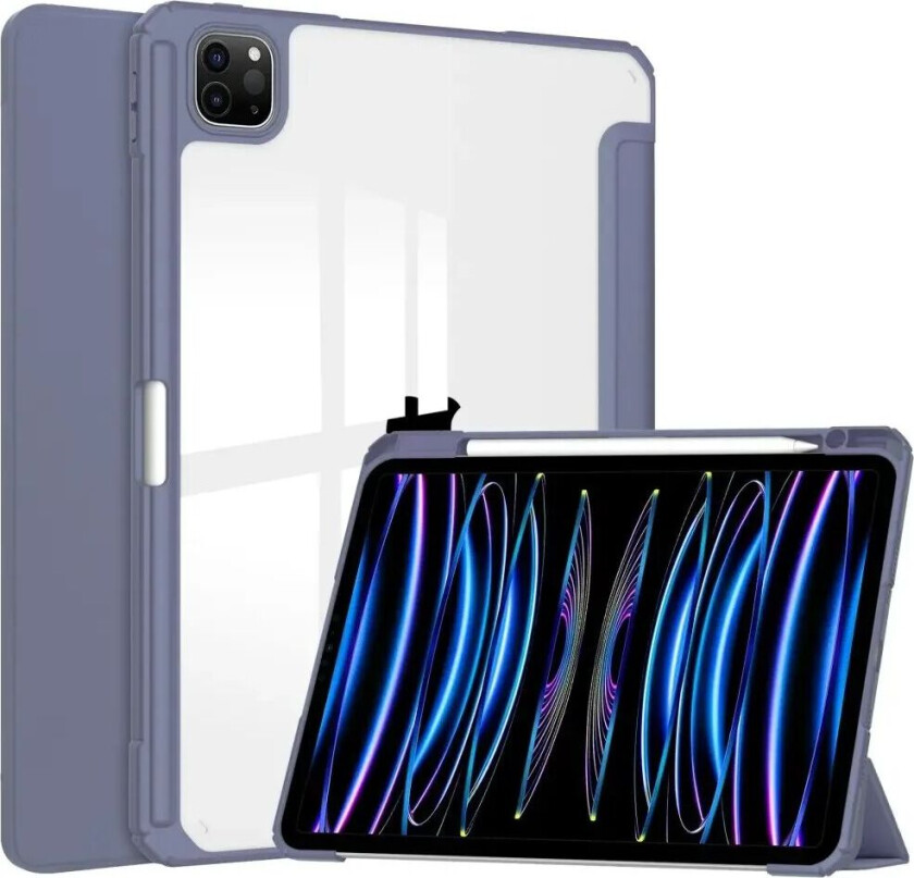 iPad Pro 11 (2024) Hybrid Flip Deksel med Pennholder - Lilla og Gjennomsiktig