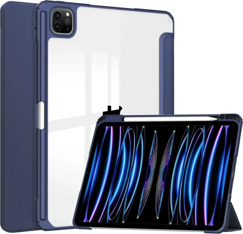 iPad Pro 11 (2024) Hybrid Flip Deksel med Pennholder - Blå og Gjennomsiktig