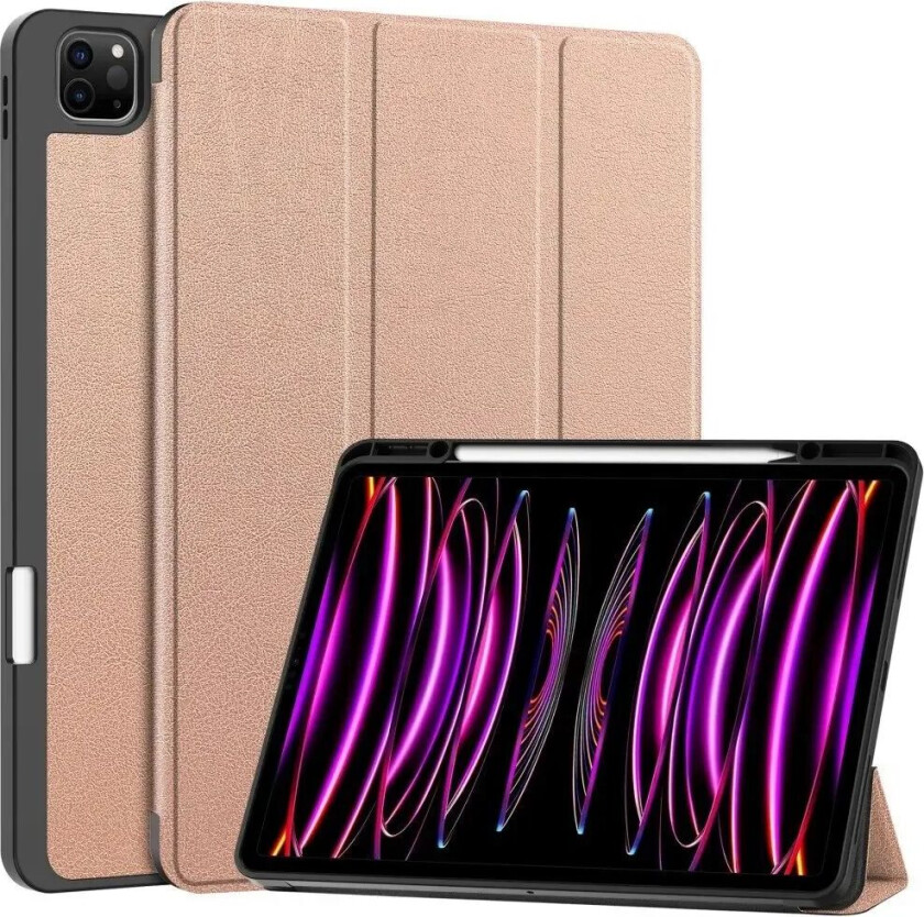 iPad Air 13" (2024) Tri-Fold Kunst Skinn Deksel med Apple Pencil Holder - Rose Gold