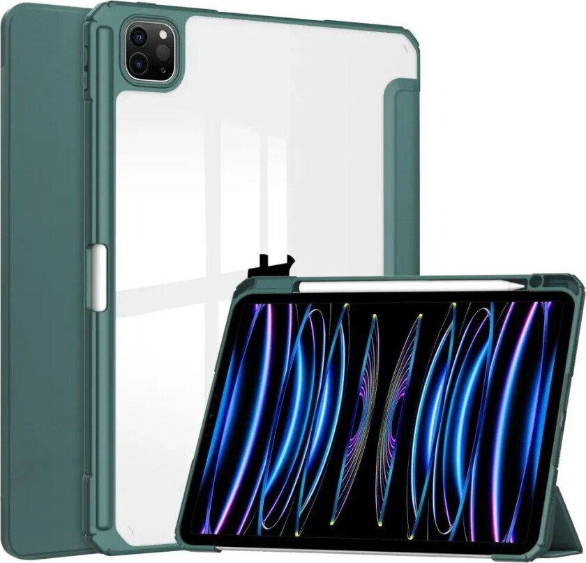 iPad Pro 11 (2024) Hybrid Flip Deksel med Pennholder - Grønn og Gjennomsiktig