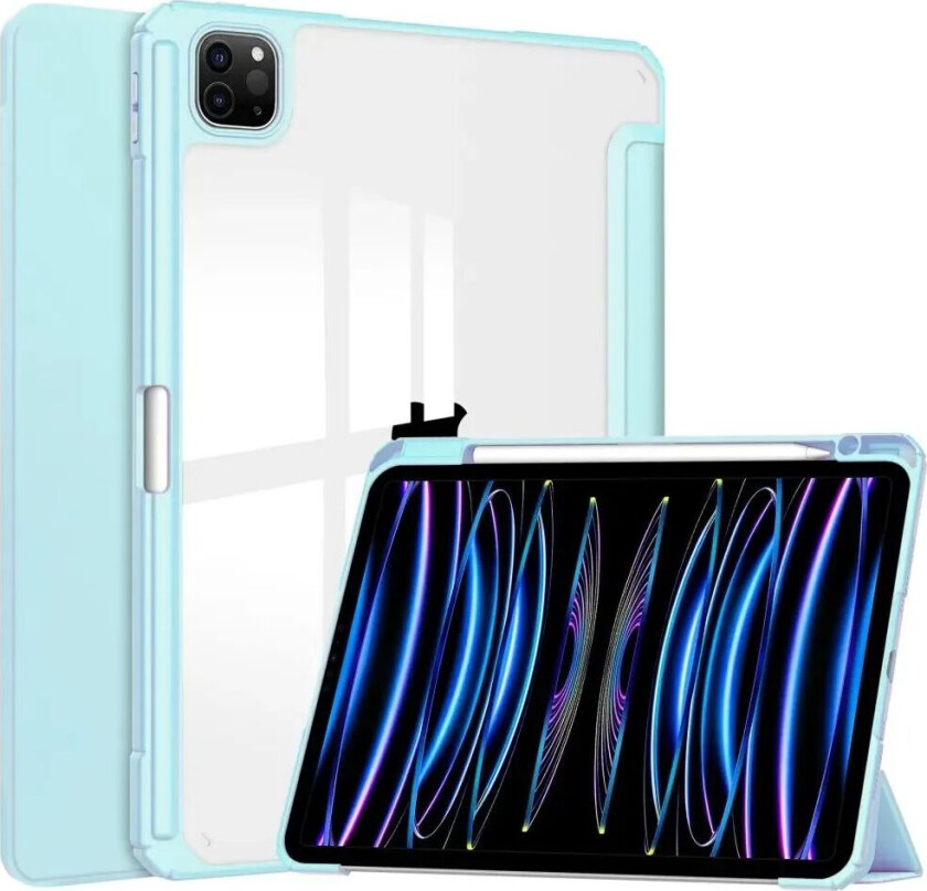 iPad Pro 11 (2024) Hybrid Flip Deksel med Pennholder - Lys Blå og Gjennomsiktig