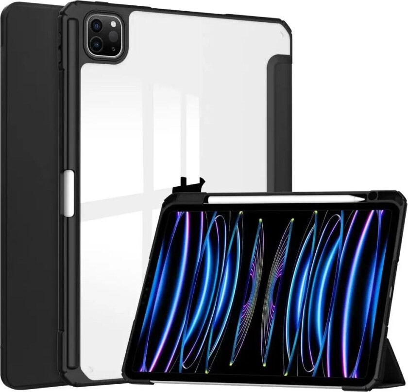 iPad Pro 11 (2024) Hybrid Flip Deksel med Pennholder - Svart og Gjennomsiktig