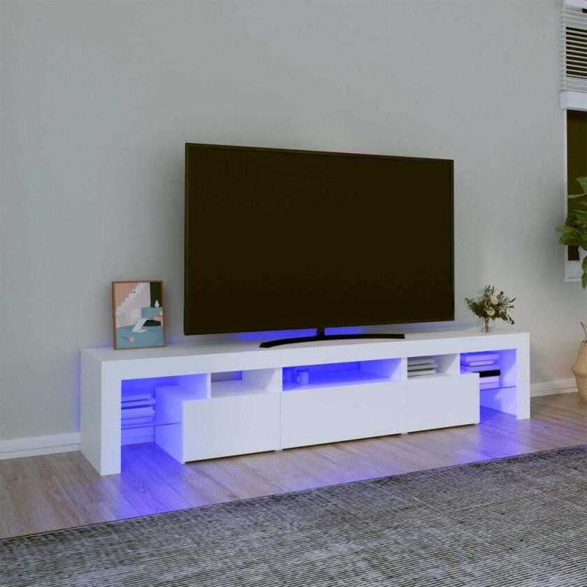 TV-benk med LED-lys hvit 200x36,5x40 cm