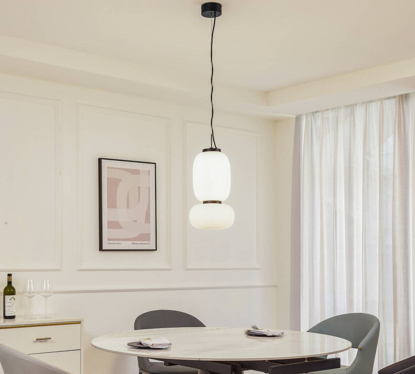 LED-pendel Lucya, 2-lys, glass, hvit, 43 cm