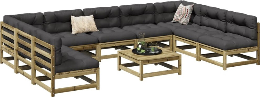 Hagesofasett 10 deler impregnert furu