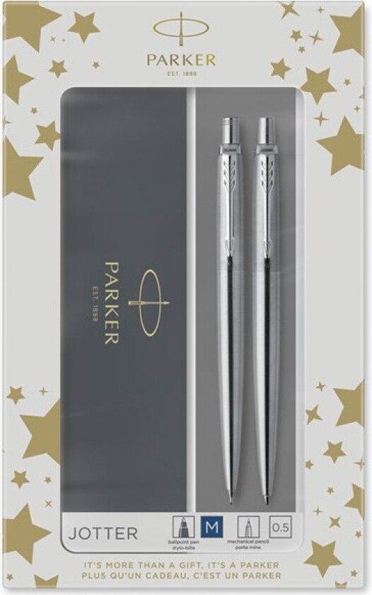 Jotter Duo Gift Set with Ballpoint Pen & Mechanical Pencil (0.5mm) | Stainless Steel with Chrome Trim | Blue Ink Refill