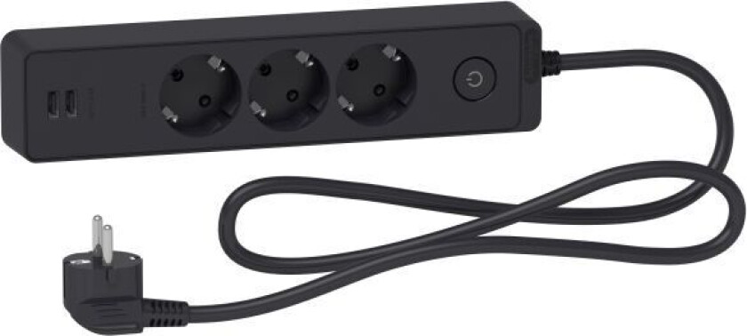 Grenuttak med bryter og USB-uttak 3-veis Svart