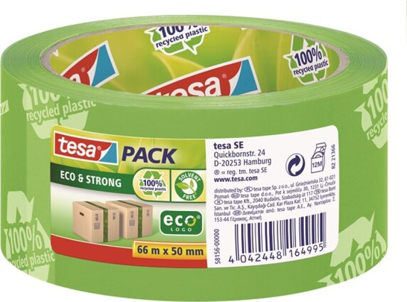 pack eco & Strong Packaging Tape ecoLogo 66m x 50mm Green/Printed