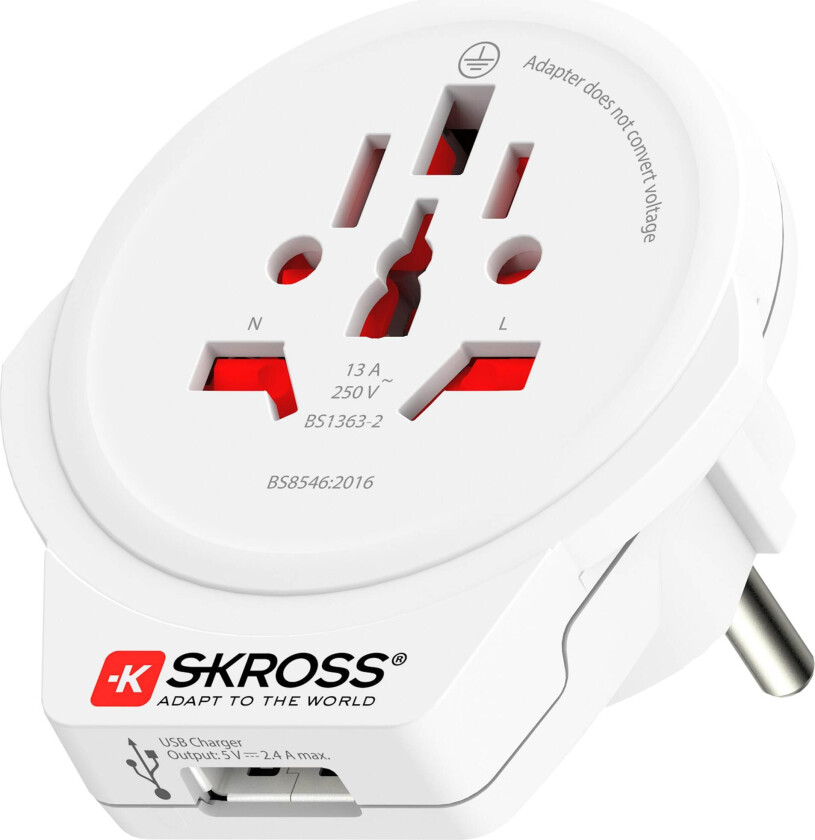 SKROSS World to Europe adapter with integrated USB